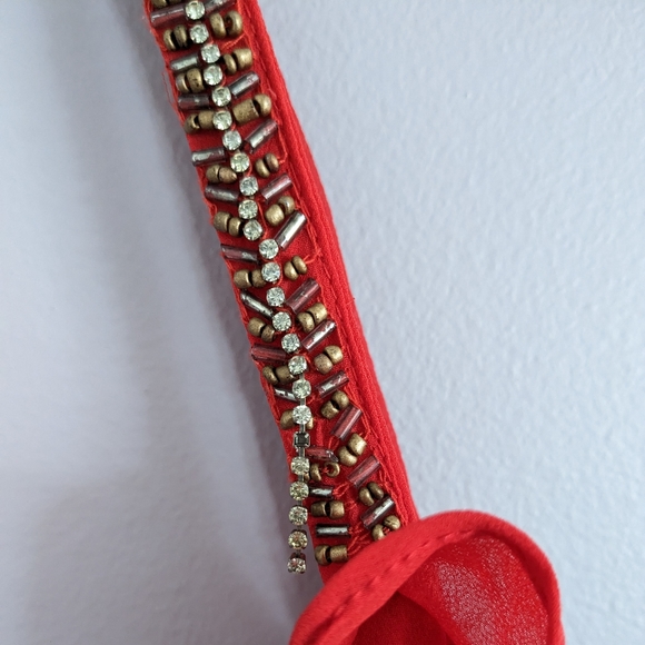 ZARA Trafaluc Red Chiffon Dress with Beaded straps size XS - Picture 3 of 10